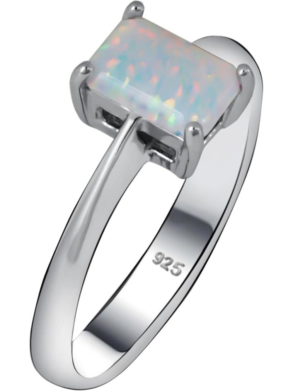 925 Sterling Silver Halo Ring with Simulated Fire Opal & CZ Accents